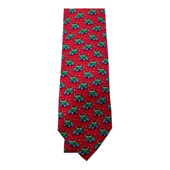 Vineyard Vines Holiday Reindeer Antler Truck Red 100% Silk Tie & Gift Box
